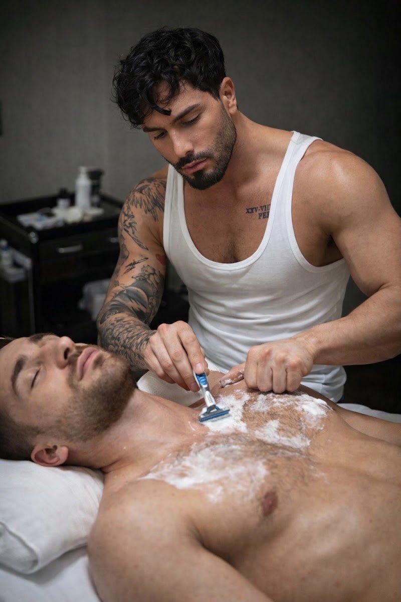 Rasurado de pecho en la camilla